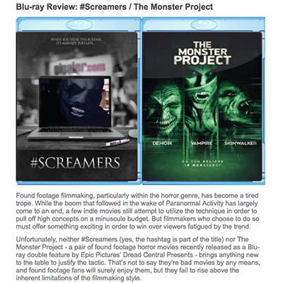 Bluray Review: #SCREAMERS / THE MONSTER PROJECT